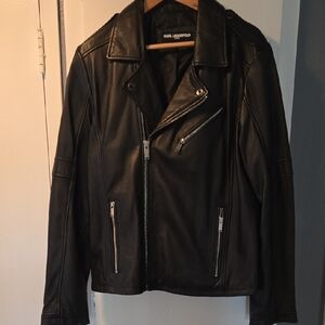 Karl Lagerfeld Black Biker Jacket with Silver Accents
